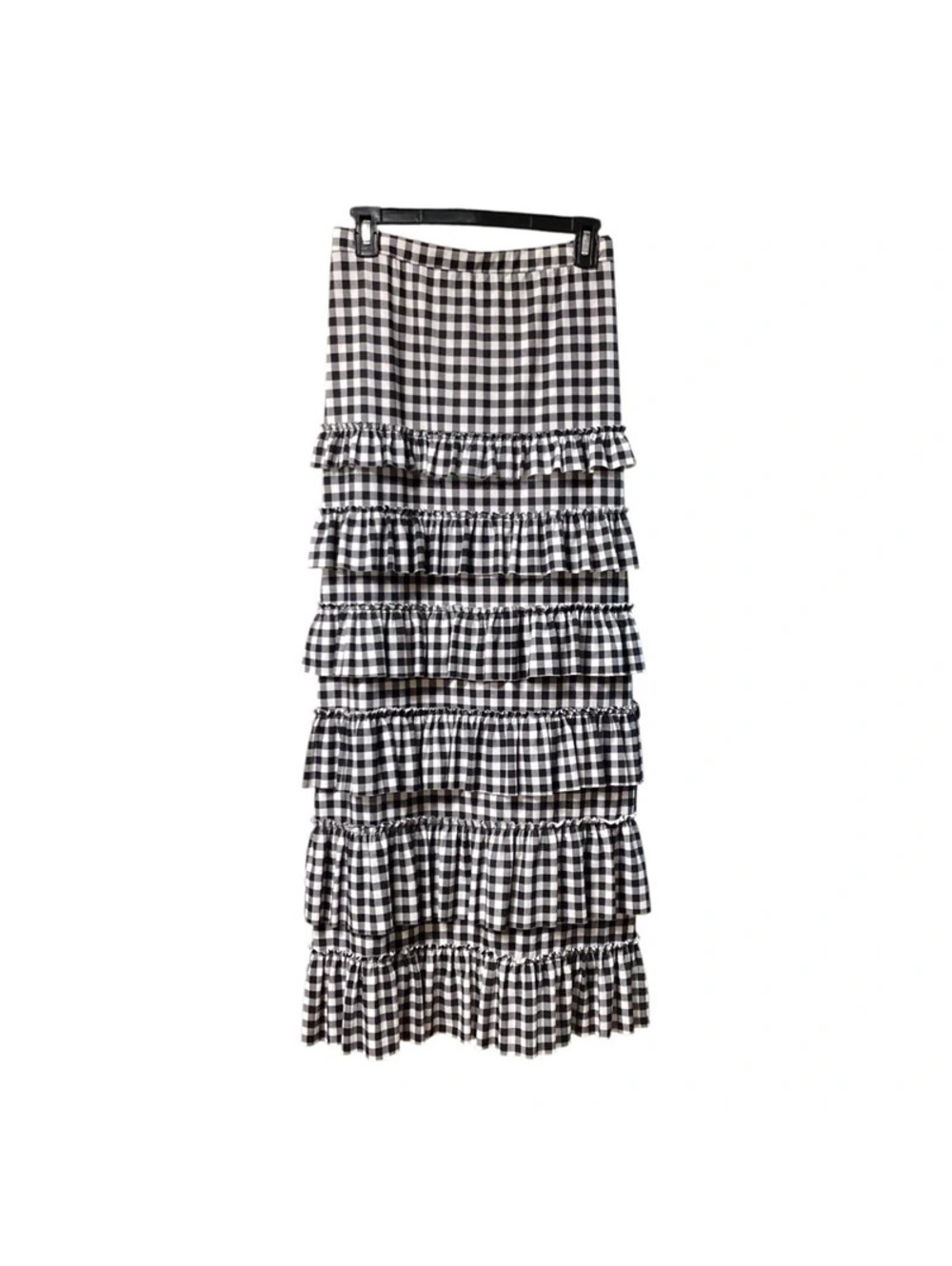Shanna's Threads Long Maxi Pleated Tiered Skirt Checkered Black/White Sz 3X EUC